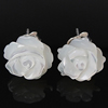 White Shell Earrings, 925 Sterling Silver, with White Shell, Flower, plated 