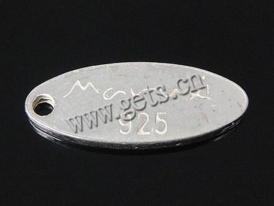 Sterling Silver Tag, 925 Sterling Silver, Oval, plated, Customized, more colors for choice, 12x4.5x0.45mm, Hole:Approx 1mm, Sold By PC