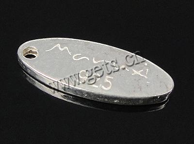 Label/tag en argent, argent sterling 925, ovale, Placage, Personnalisé, plus de couleurs à choisir, 12x4.5x0.45mm, Trou:Environ 1mm, Vendu par PC