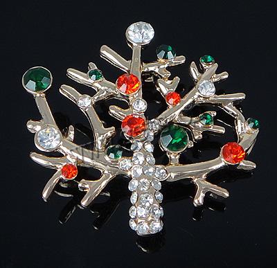 Broche de diamantes de imitación de la aleación de Zinc, Árbol, chapado, con diamantes de imitación, más colores para la opción, 43x41mm, Vendido por UD