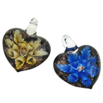 Pendentifs Murano fleur intérieur, chalumeau, coeur, sable d'or & fleur intérieure, couleurs mélangées Environ 8mm îte, Vendu par boîte