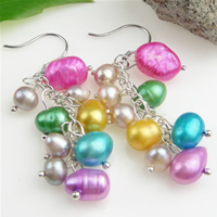Freshwater Pearl Cluster Earring, brass earring hook, multi-colored, 6-7mm .7-1.1 Inch 