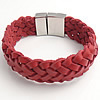 Rindsleder-Armbänder, Kuhhaut, 316 Edelstahl Magnetverschluss, rot, 22mm, 28x19.5mm, verkauft von Strang