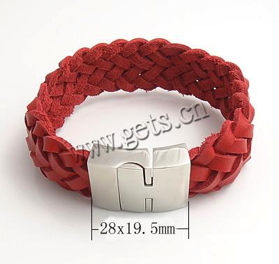 Rindsleder-Armbänder, Kuhhaut, 316 Edelstahl Magnetverschluss, rot, 22mm, 28x19.5mm, verkauft von Strang