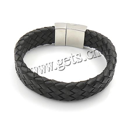 Bracelets de cuir de vachette, cuir de peau de vache, acier inoxydable 316 fermoir, longueur différente pour le choix, noire, 16.5mm, Vendu par brin