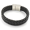 Bracelets de cuir de vachette, cuir de peau de vache, acier inoxydable 316 fermoir, longueur différente pour le choix, noire, 16.5mm, Vendu par brin