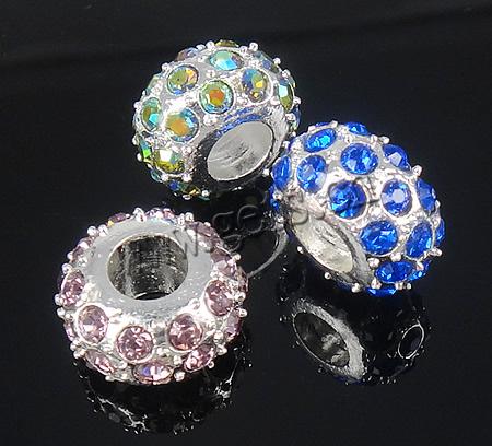 grano Europeo de aleación Zinc con diamante, aleación de zinc, Toroidal, chapado, sin rosca & con diamantes de imitación, más colores para la opción, 15x8mm, agujero:aproximado 6mm, Vendido por UD