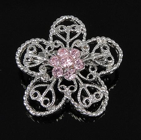 Broche en alliage zinc avec stras, alliage de zinc, avec strass, fleur, avec strass, protéger l'environnement, sans nickel, plomb et cadmium, 34.5x34.5x6mm, Vendu par PC