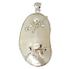 Brass Shell Pendants, with Shell & Freshwater Pearl, platinum color plated, with rhinestone Approx 5mm 