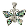 Abalone Shell Pendants, Brass, with Abalone Shell, Butterfly, platinum color plated Approx 