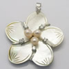 Brass Shell Pendants, with Pearl Shell, Flower, with rhinestone Approx 