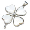 Brass Shell Pendants, with Freshwater Shell, Four Leaf Clover, platinum color plated, with rhinestone Approx 7mm 