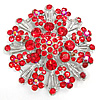 Rhinestone Zinc Alloy Brooch, Flower, platinum color plated, with rhinestone, red 