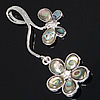 Abalone Shell Pendants, Brass, with Abalone Shell, Flower, platinum color plated, with rhinestone Approx 