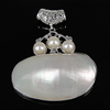 Brass Shell Pendants, with Shell & Freshwater Pearl, Flat Oval, platinum color plated, white Approx 