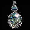 Abalone Shell Pendants, Brass, with Abalone Shell, Flat Oval, platinum color plated, with flower pattern Approx 