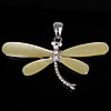 Brass Shell Pendants, with Yellow Shell, Dragonfly, with rhinestone Approx 