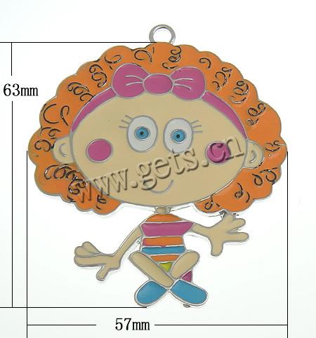 Pendentifs en forme de personnage en alliage de Zinc, fille, Placage, émail, plus de couleurs à choisir, 57x63x2mm, Trou:Environ 4mm, Vendu par PC