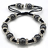 Hematite Woven Ball Bracelets, Nylon Cord, with Non Magnetic Hematite & Brass, platinum color plated, adjustable & with rhinestone, 10mm Approx 7-12 Inch 