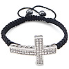 Zinc Alloy Woven Ball Bracelets, with Nylon Cord & Hematite, Cross, handmade, with rhinestone 8mm Approx 6-11 Inch 