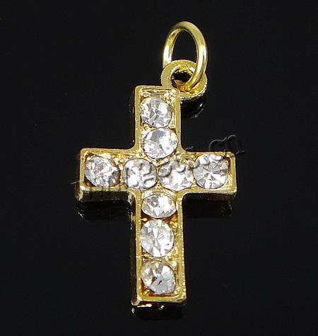 Zinc Alloy Cross Pendants, plated, with rhinestone, more colors for choice, 10.5x15.5x2.5mm, Hole:Approx 3.5mm, Sold By PC