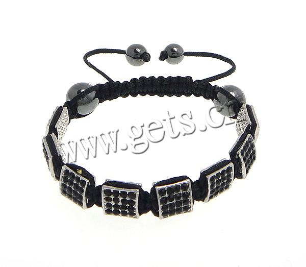 Zinc Alloy Woven Ball Bracelets, with Wax Cord & Hematite, handmade, Customized & with rhinestone, more colors for choice, 9x9x5mm, 8mm, 10mm, Length:Approx 6-10 Inch, Sold By Strand