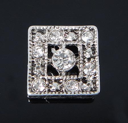 Rheinkiesel Zinklegierung Verbinder, Quadrat, plattiert, Kundenindividuell & mit Strass & 2/2-Schleife, keine, 12x12mm, Bohrung:ca. 1.5mm, verkauft von PC