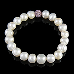 Freshwater Pearl Bracelet, with Rhinestone Clay Pave Bead 8mm, 8-10mm Inch 