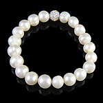 Freshwater Pearl Bracelet, with Rhinestone Clay Pave Bead 8mm, 8-10mm Inch 