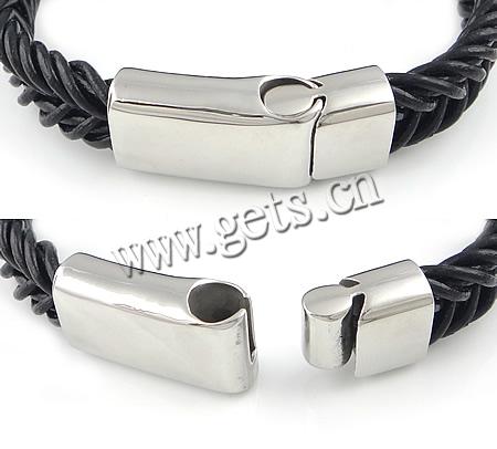 Rindsleder-Armbänder, Kuhhaut, 316 Edelstahl Verschluss, unterschiedliche Länge der Wahl & binden, schwarz, 11mm, verkauft von Strang