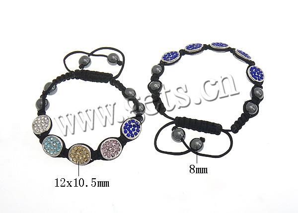 Zinc Alloy Woven Ball Bracelets, with Wax Cord & Hematite, handmade, Customized & with A grade rhinestone, more colors for choice, 12x10.5x4.5mm, 8mm, Length:Approx 7-10 Inch, Sold By Strand