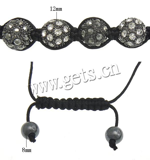 Zinc Alloy Woven Ball Bracelets, with Wax Cord & Hematite, handmade, with A grade rhinestone, more colors for choice, 12mm, 8mm, Length:Approx 6-11 Inch, Sold By Strand