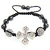 Zinc Alloy Woven Ball Bracelets, with Wax Cord & Hematite, Cross, handmade, with A grade rhinestone 10mm, 8mm Approx 5-10 Inch 