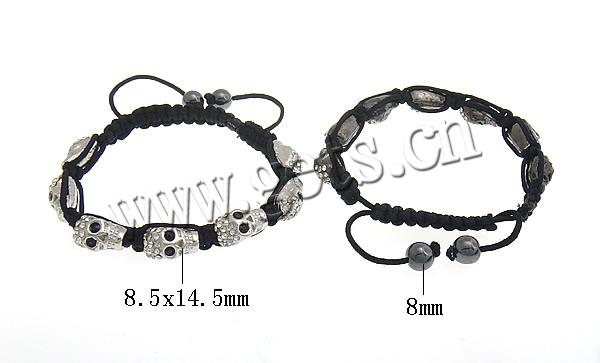 Zinc Alloy Woven Ball Bracelets, with Wax Cord & Hematite, handmade, with A grade rhinestone, more colors for choice, 8.5x14.5x8.5mm, 8mm, Length:Approx 7-12 Inch, Sold By Strand