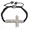 Zinc Alloy Woven Ball Bracelets, with Wax Cord & Hematite, Cross, handmade, with A grade rhinestone 8mm Approx 5-10 Inch 