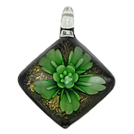 Inner Flower Lampwork Pendants, Rhombus, gold powder Approx 6mm 