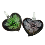 Inner Flower Lampwork Pendants, Heart, gold powder Approx 7mm 