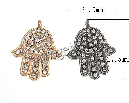 Hamsa Anhänger aus Zinklegierung, plattiert, Islam Schmuck & Kundenindividuell & mit Strass, keine, 21.5x27.5x2.5mm, Bohrung:ca. 2mm, verkauft von PC