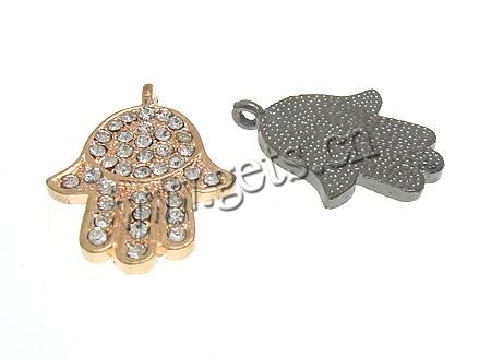 Hamsa Anhänger aus Zinklegierung, plattiert, Islam Schmuck & Kundenindividuell & mit Strass, keine, 21.5x27.5x2.5mm, Bohrung:ca. 2mm, verkauft von PC