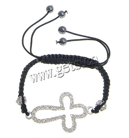 Zinc Alloy Woven Ball Bracelets, with Wax Cord & Hematite, Cross, handmade, Customized & with A grade rhinestone, more colors for choice, 23x32.8mm, 6x5mm, 6mm, Length:Approx 6-10 Inch, Sold By Strand