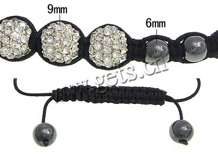 Pulseras de Aleación de Zinc estilo Woven Ball, con Cordón de cera & Hematite, hecho a mano, Modificado para requisitos particulares & con un diamantes de imitación de Categoría A, más colores para la opción, 9mm, 6mm, longitud:aproximado 6.5-12 Inch, Vendido por Sarta