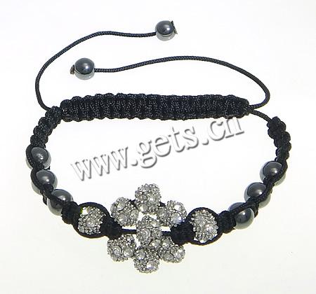 Zinc Alloy Woven Ball Bracelets, with Wax Cord & Hematite, handmade, Customized & with A grade rhinestone, more colors for choice, 6.5x5.5mm, 6mm, Length:Approx 6-11 Inch, Sold By Strand