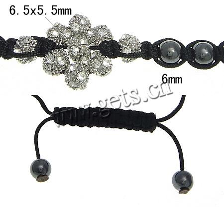 Zinc Alloy Woven Ball Bracelets, with Wax Cord & Hematite, handmade, Customized & with A grade rhinestone, more colors for choice, 6.5x5.5mm, 6mm, Length:Approx 6-11 Inch, Sold By Strand