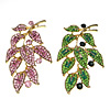 Rhinestone Zinc Alloy Ornaments, Leaf, gold color plated, flat back & with rhinestone 