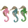 Rhinestone Zinc Alloy Ornaments, Seahorse, gold color plated, enamel & with rhinestone 