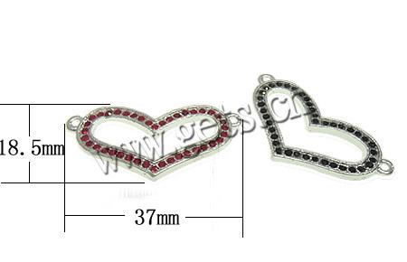 Conector de aleación de Zinc de diamantes de imitación, Corazón, chapado, Modificado para requisitos particulares & con diamantes de imitación & 1/1 aro, más colores para la opción, 37x18.5x2mm, agujero:aproximado 2mm, Vendido por UD