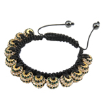 Zinc Alloy Woven Ball Bracelets, with Wax Cord, handmade, with rhinestone, nickel, lead & cadmium free Inch 