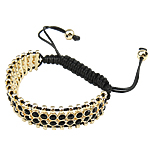 Zinc Alloy Woven Ball Bracelets, with Wax Cord, handmade, with rhinestone, nickel, lead & cadmium free .5 Inch 