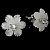 White Shell Earrings, 925 Sterling Silver, with White Shell, Flower, with cubic zirconia, white 