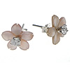 Shell Earring eau douce, argent sterling 925, avec coquille rose, fleur, avec zircone cubique, rose Vendu par paire